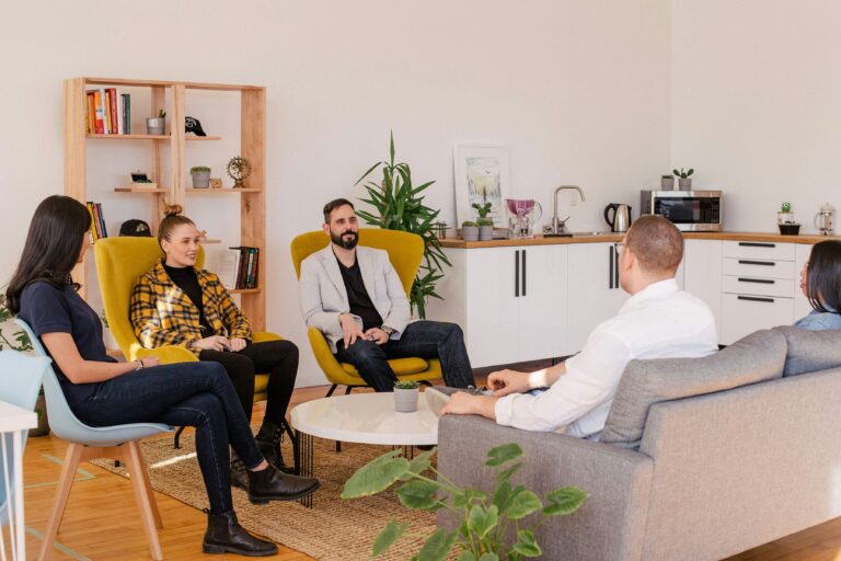 Group of students in relaxed kitchen setting